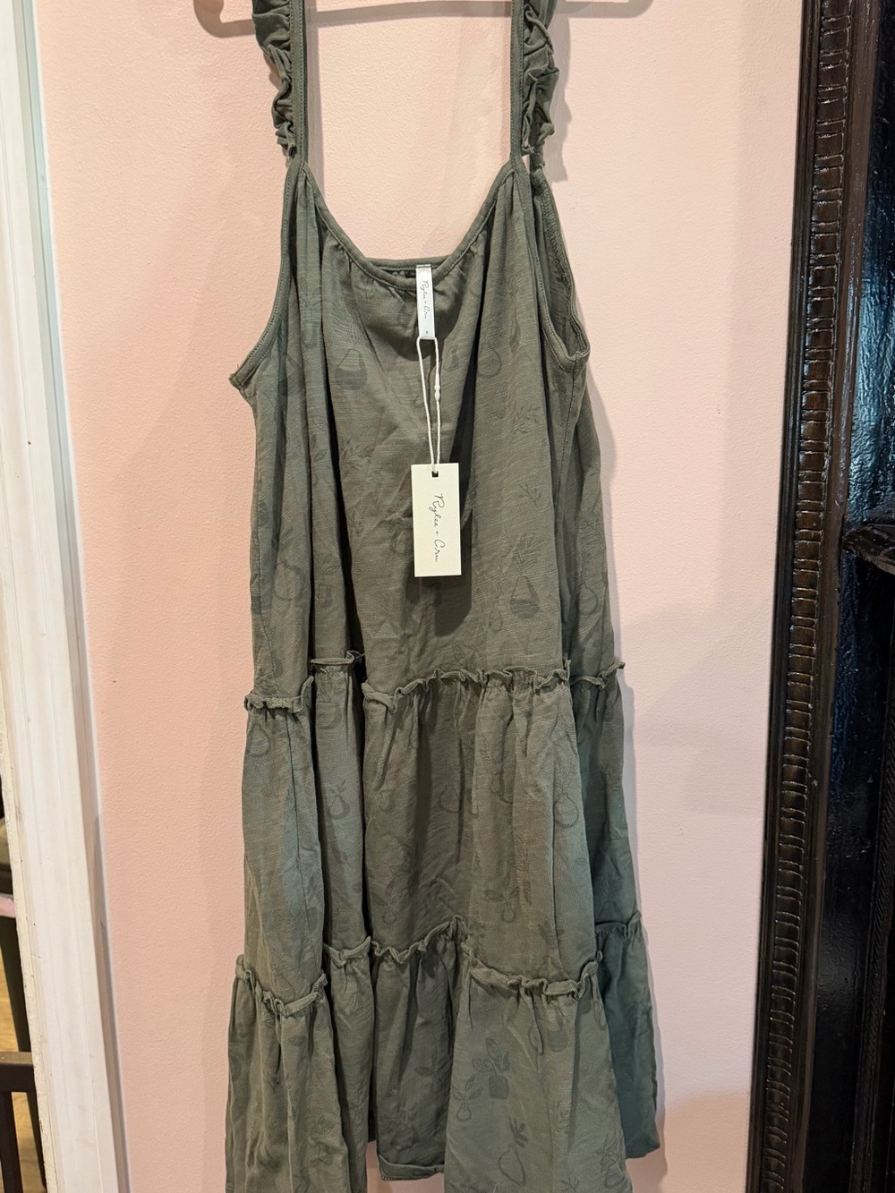Rylee + Cru Olive Green Tiered Midi Dress